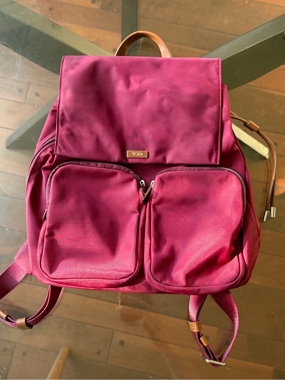Tumi Burgundy Nylon Backpack with Leather Accents